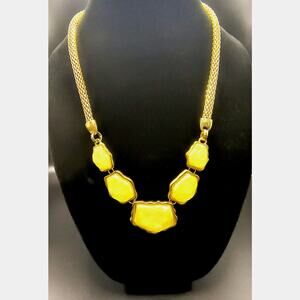 Sculptural Statement Necklace with Yellow Stones/Gold Metal
